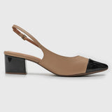 Vizzano 1220-337 Block Heel Slingback Pump in Beige/Black