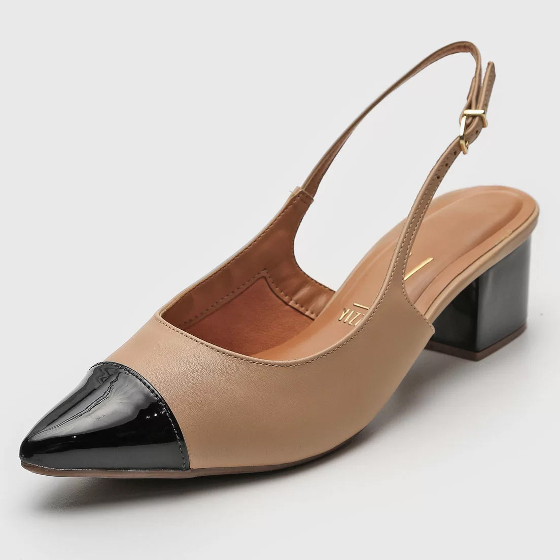 Vizzano 1220-337 Block Heel Slingback Pump in Beige/Black