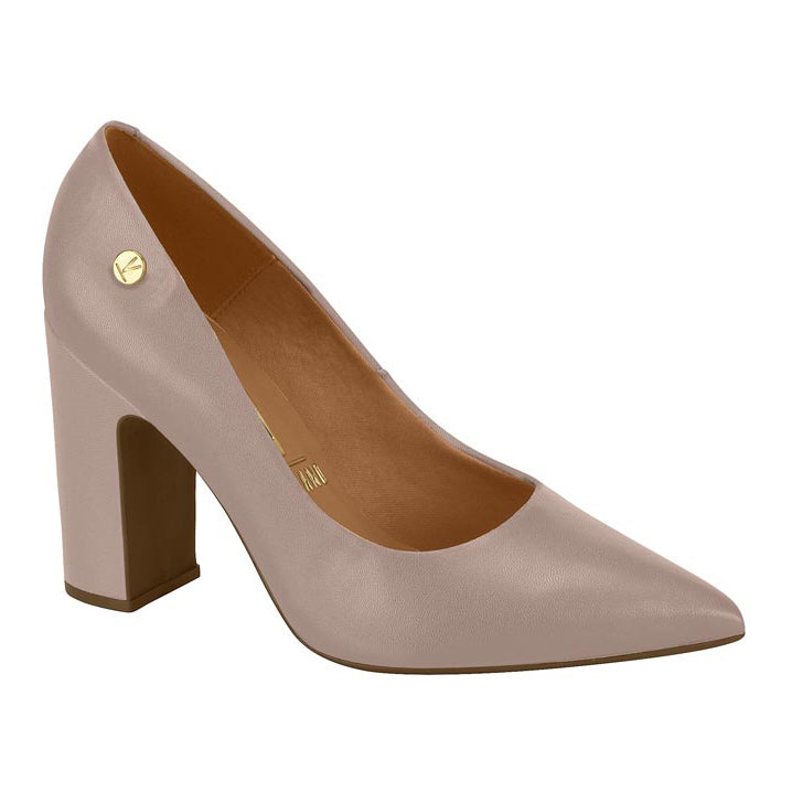 Vizzano 1285-400 Block Heel Pointy Toe Pump in Taupe Napa