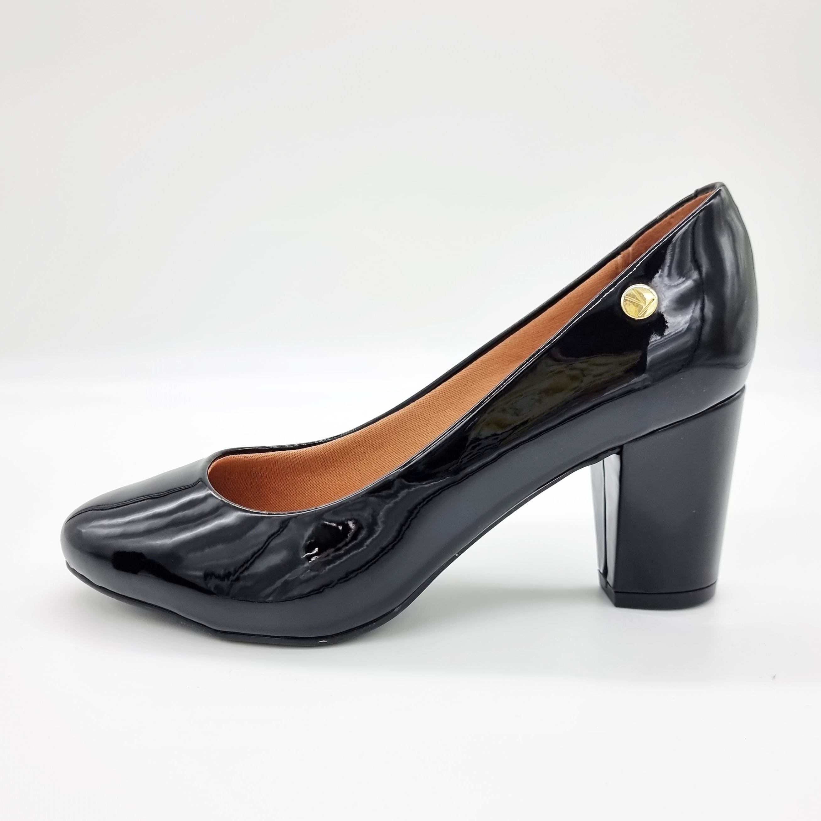 Vizzano 1259-200 Block Heel Round Toe Pump in Black Patent