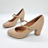 Vizzano 1259-206 Block Heel Round Toe Mary Jane Pump in Beige Napa