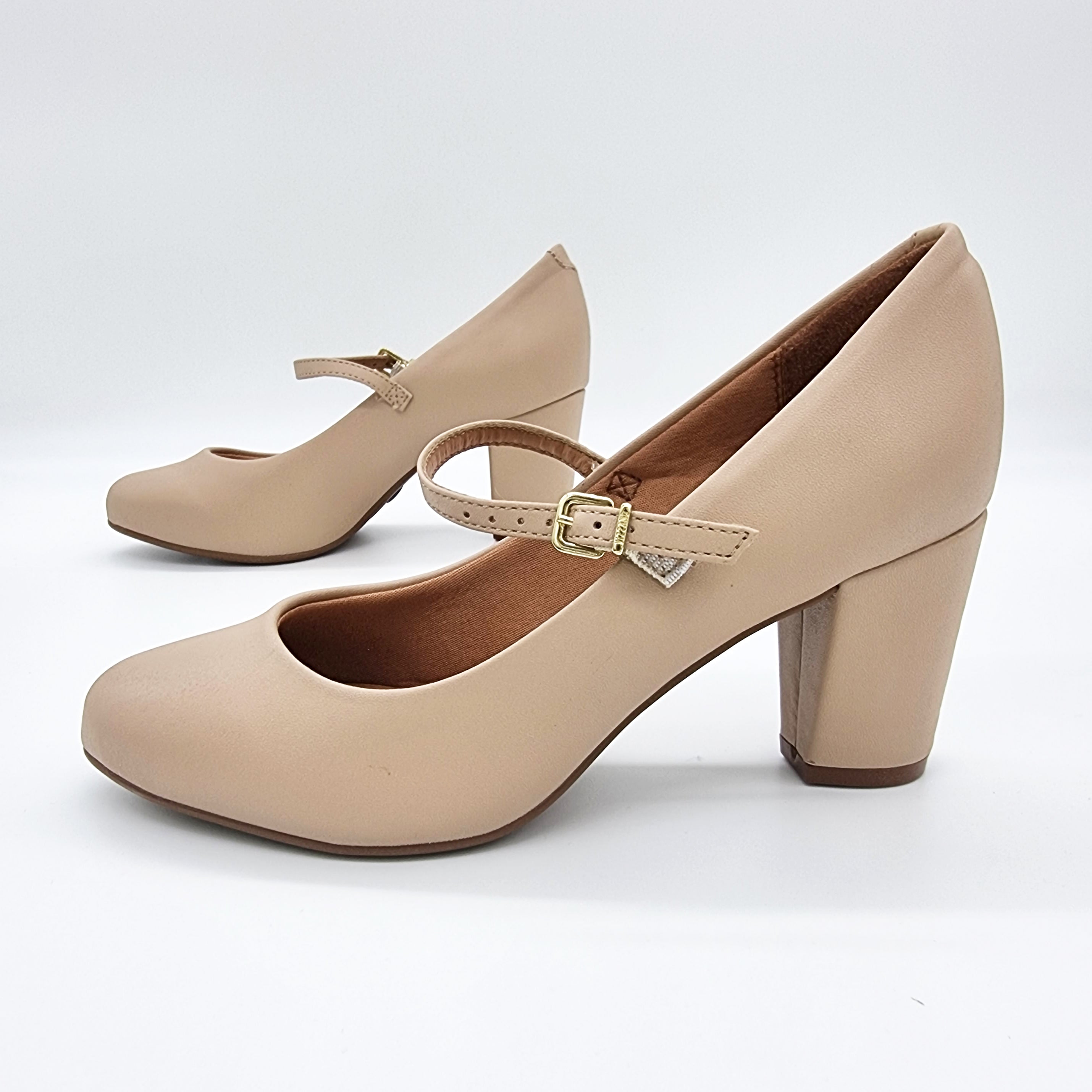 Vizzano 1259-206 Block Heel Round Toe Mary Jane Pump in Beige Napa