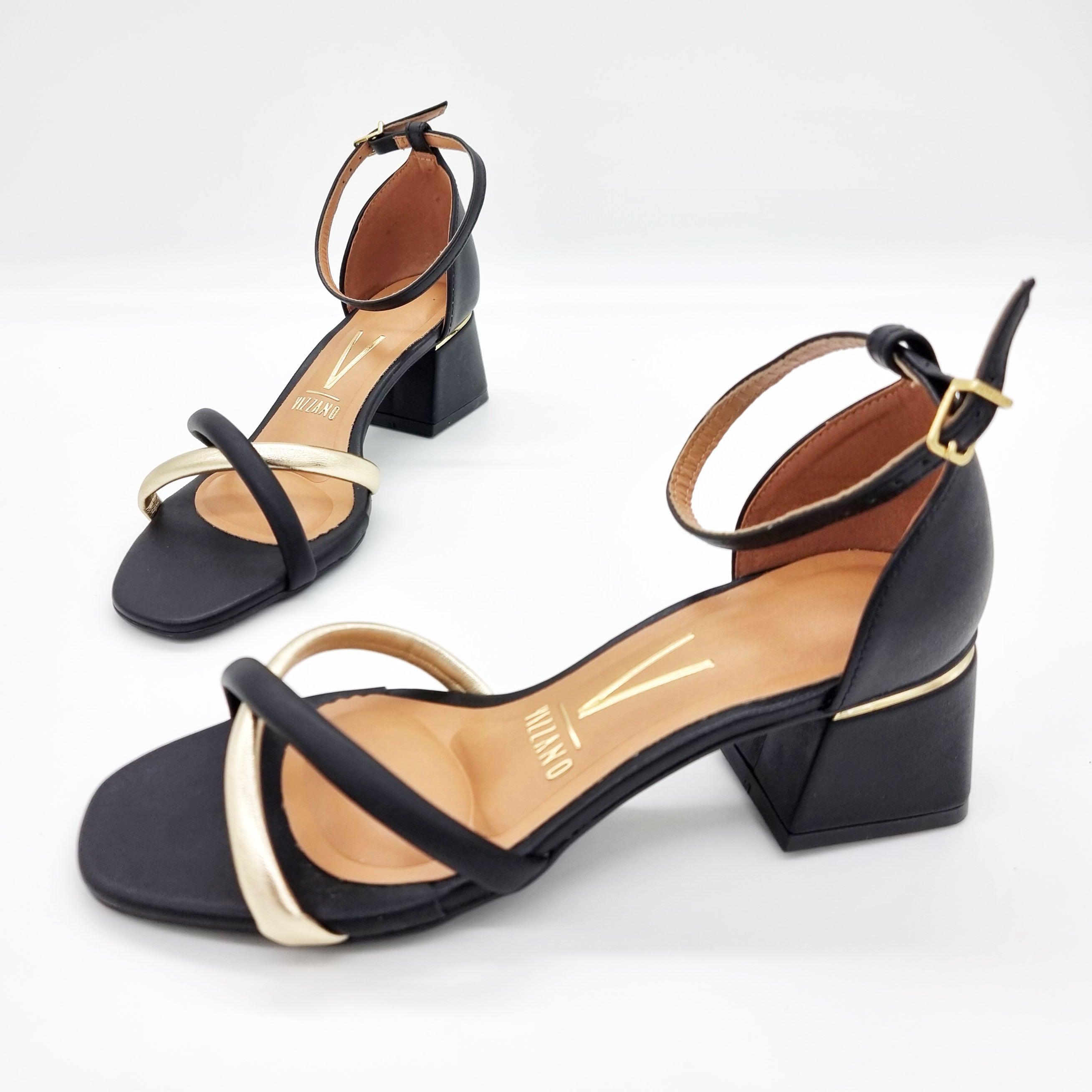 Vizzano 6428-131 Low Heel Sandal in Black/Golden