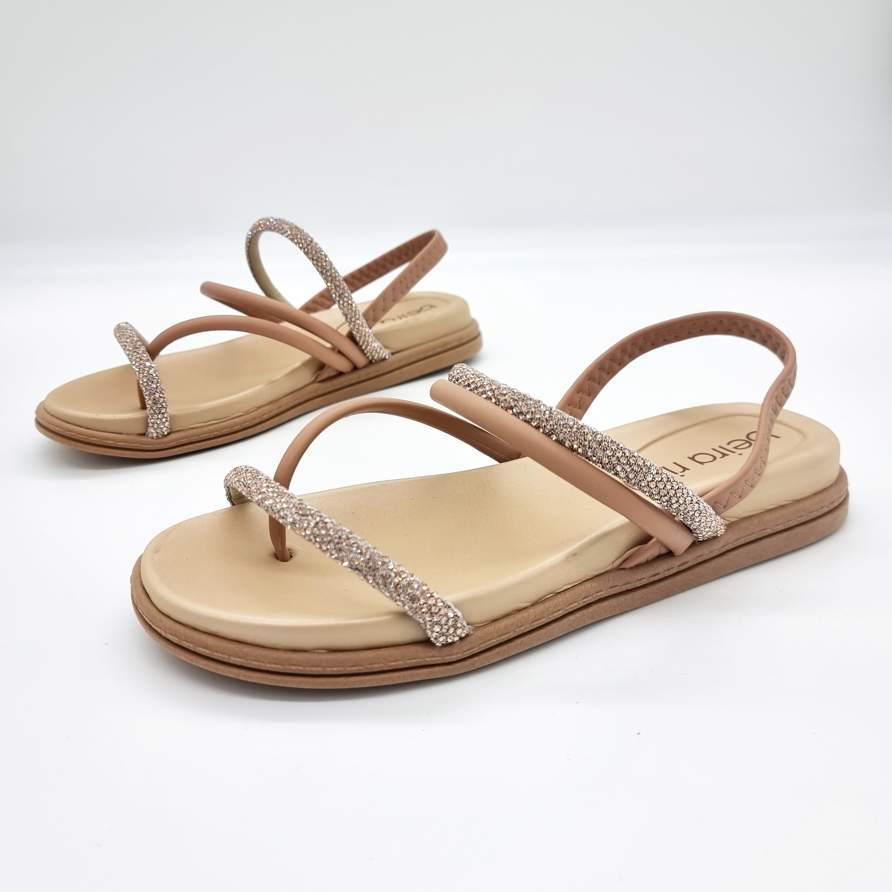 Beira Rio 8513-100 Round Toe Flat Sandal in Nude