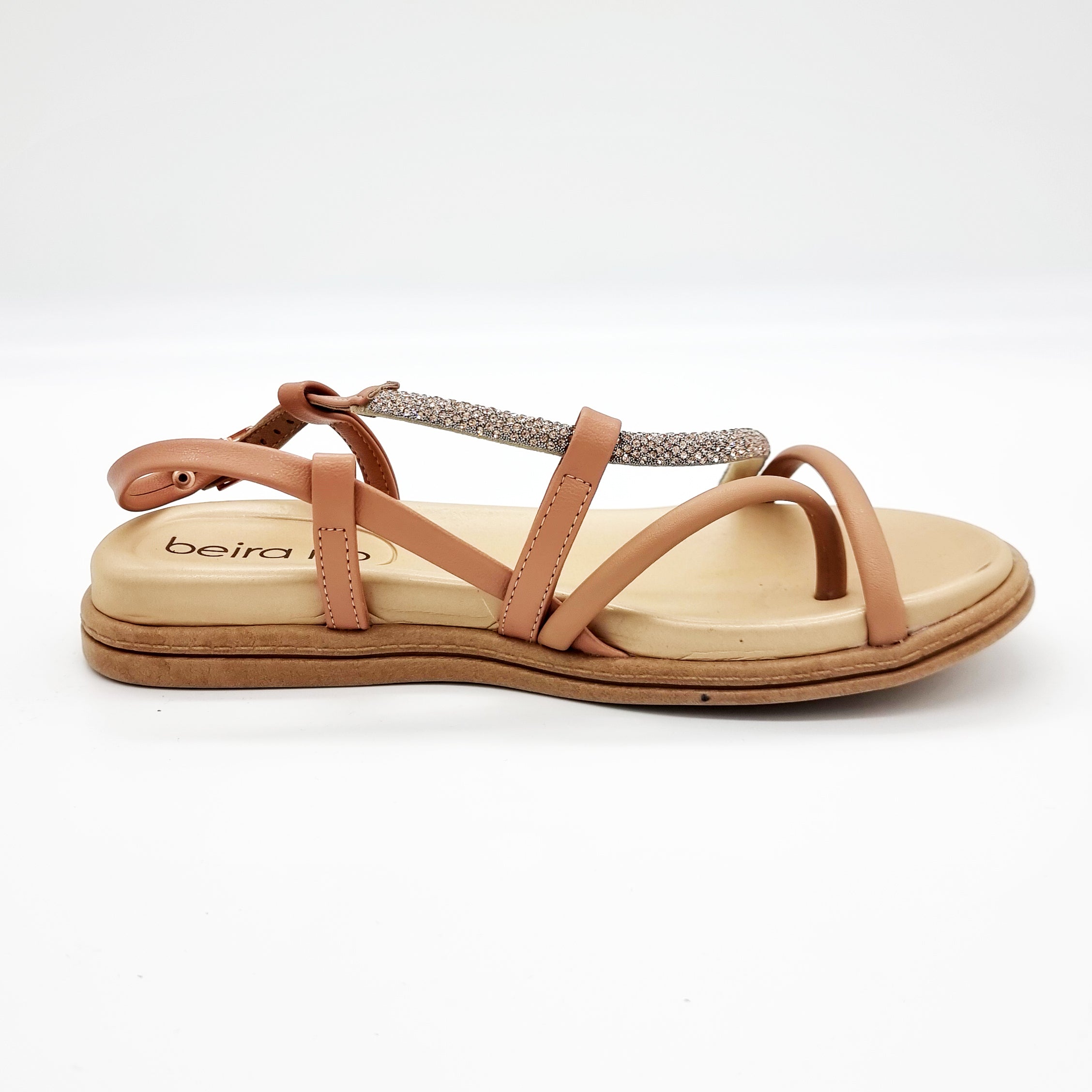 Beira Rio 8513-106 Round Toe Strappy Flat Sandal in Nude