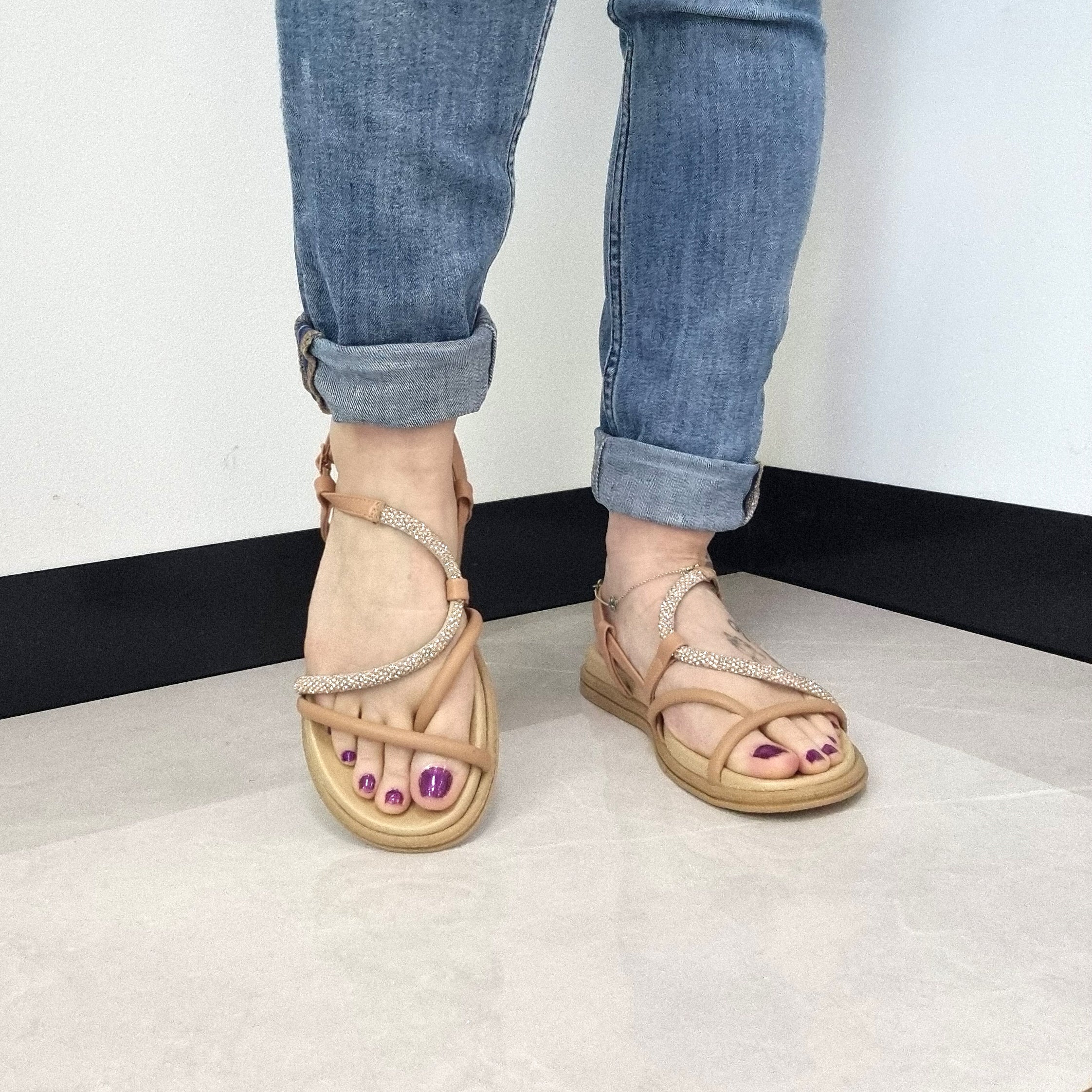 Beira Rio 8513-106 Round Toe Strappy Flat Sandal in Nude