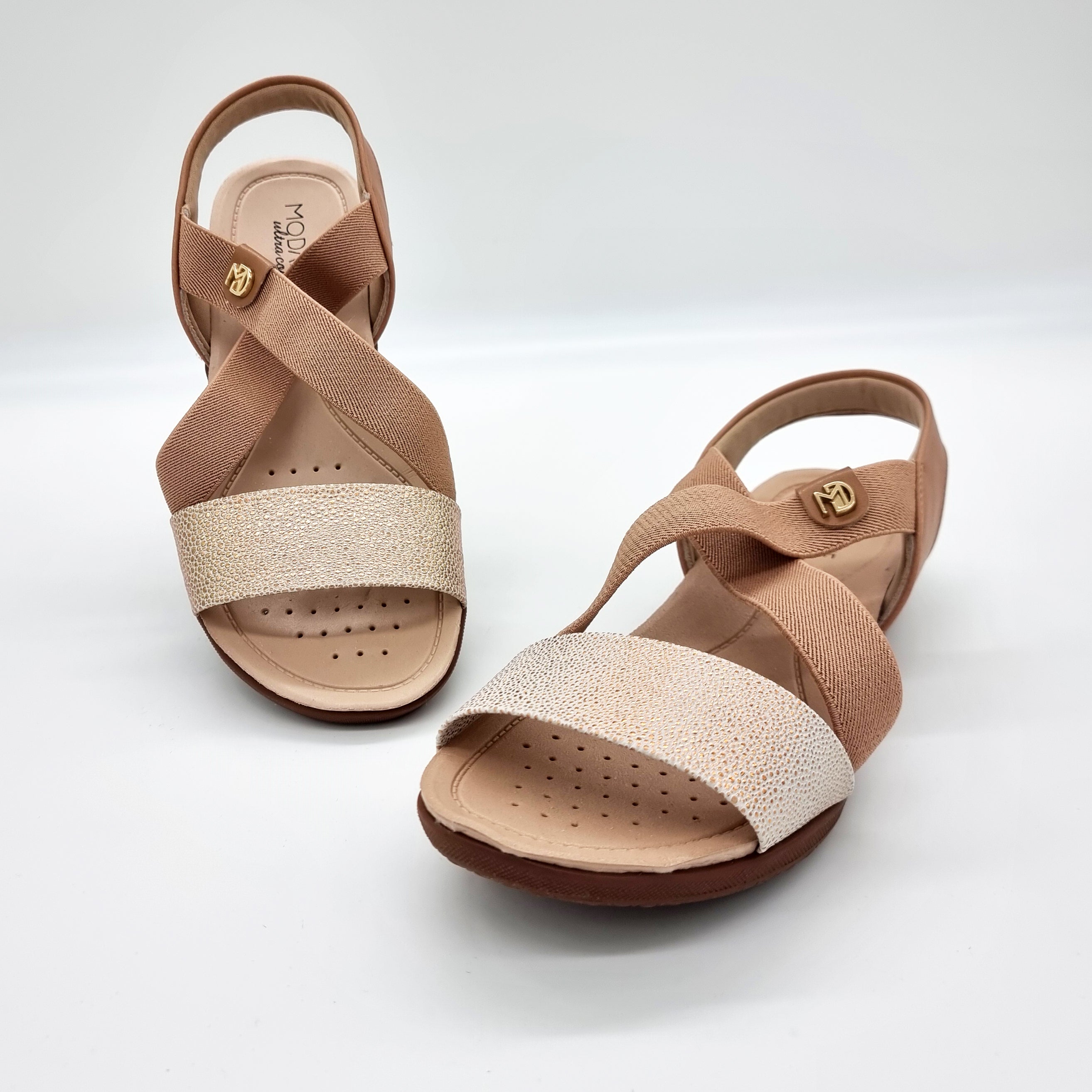 Modare 7125-249 Elastic Straps Flat Sandal in Rose Gold/Camel