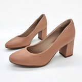Beira Rio 4320-100 Block Heel Round Toe Pump in Nude