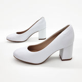 Beira Rio 4320-100 Block Heel Round Toe Pump in White