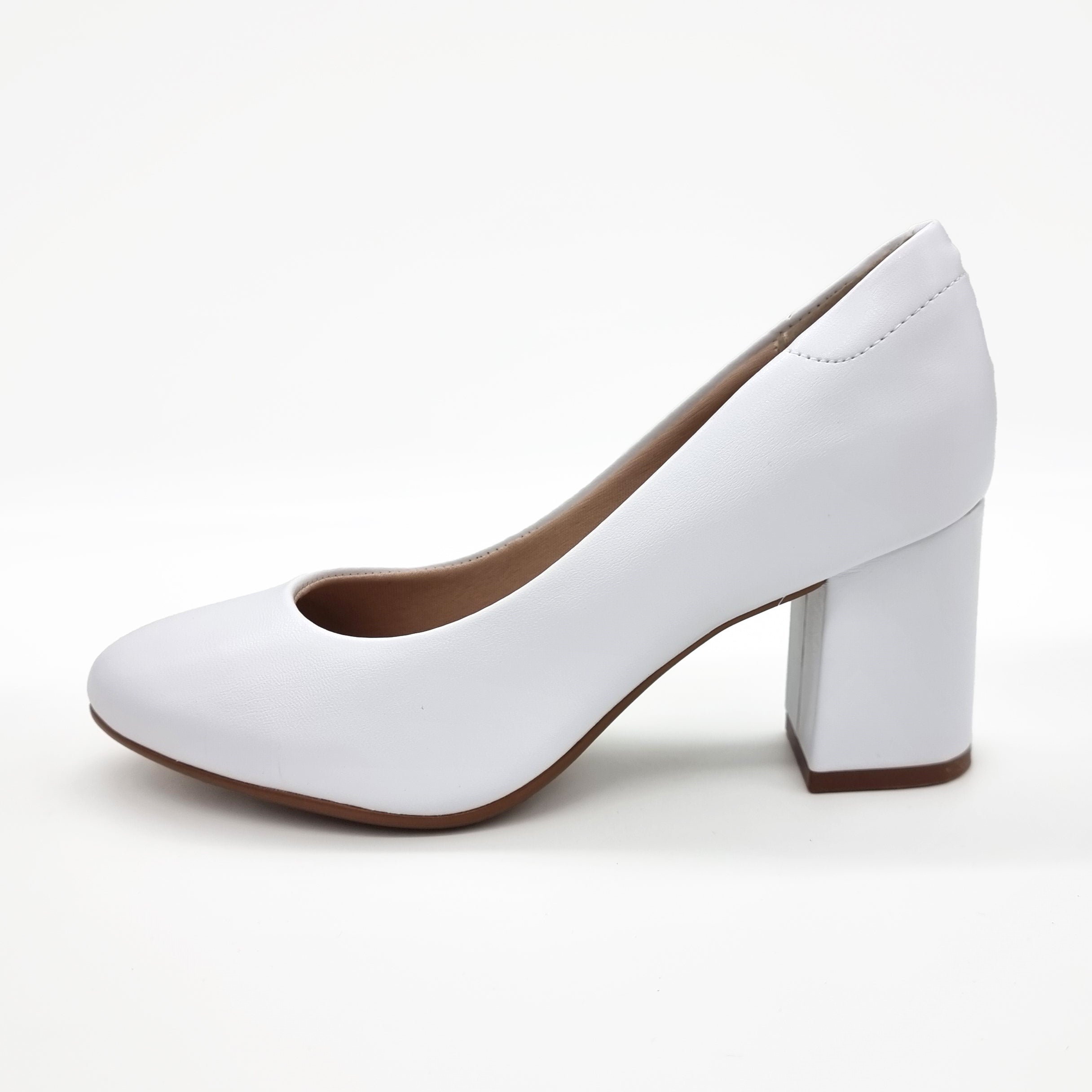 Beira Rio 4320-100 Block Heel Round Toe Pump in White