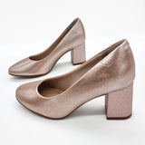 Beira Rio 4320-100 Block Heel Round Toe Pump in Rose Gold