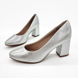 Beira Rio 4320-100 Block Heel Round Toe Pump in Silver