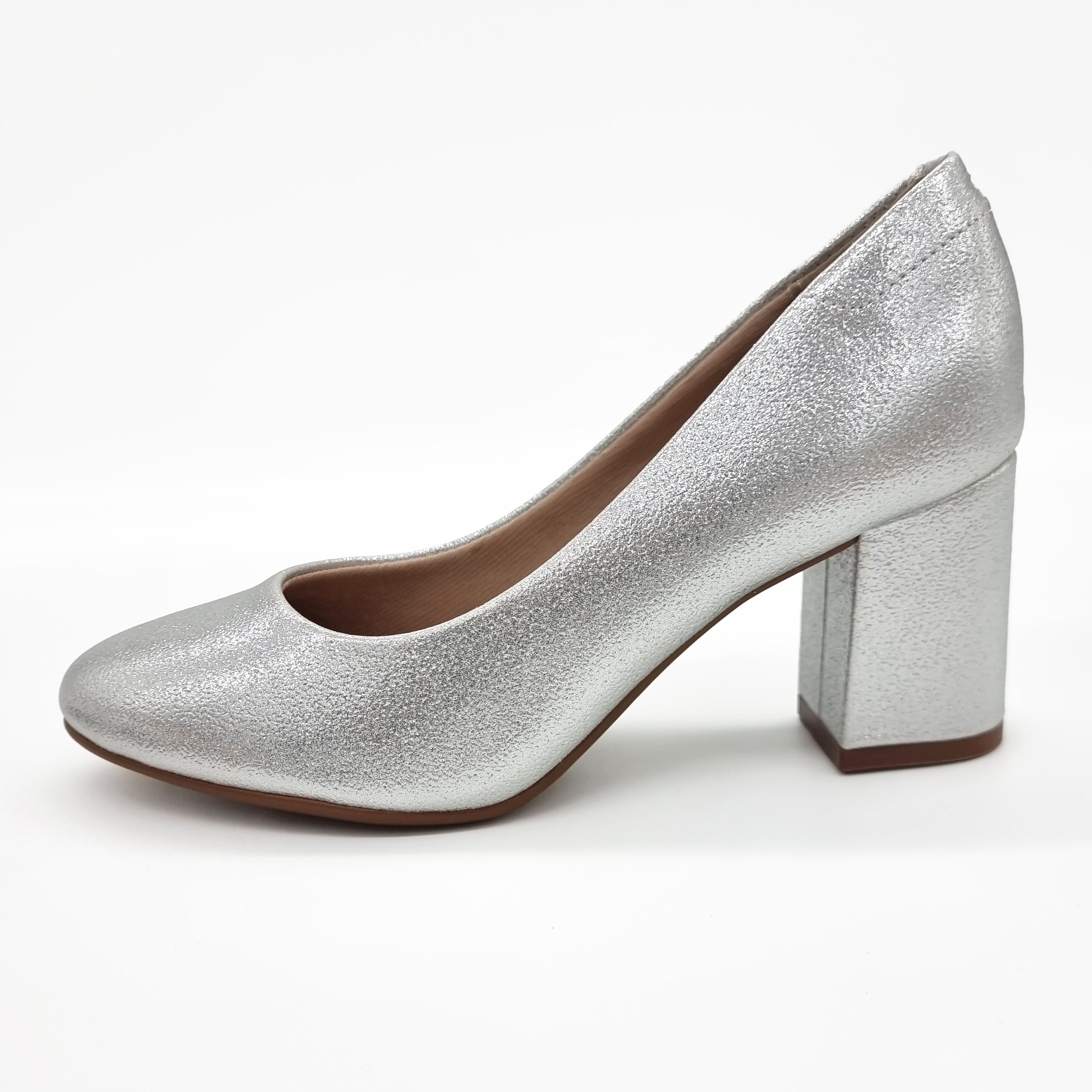 Beira Rio 4320-100 Block Heel Round Toe Pump in Silver