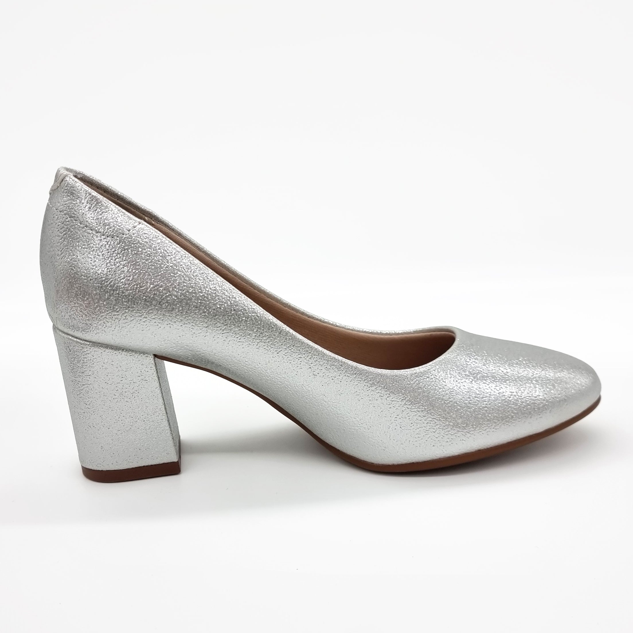 Beira Rio 4320-100 Block Heel Round Toe Pump in Silver