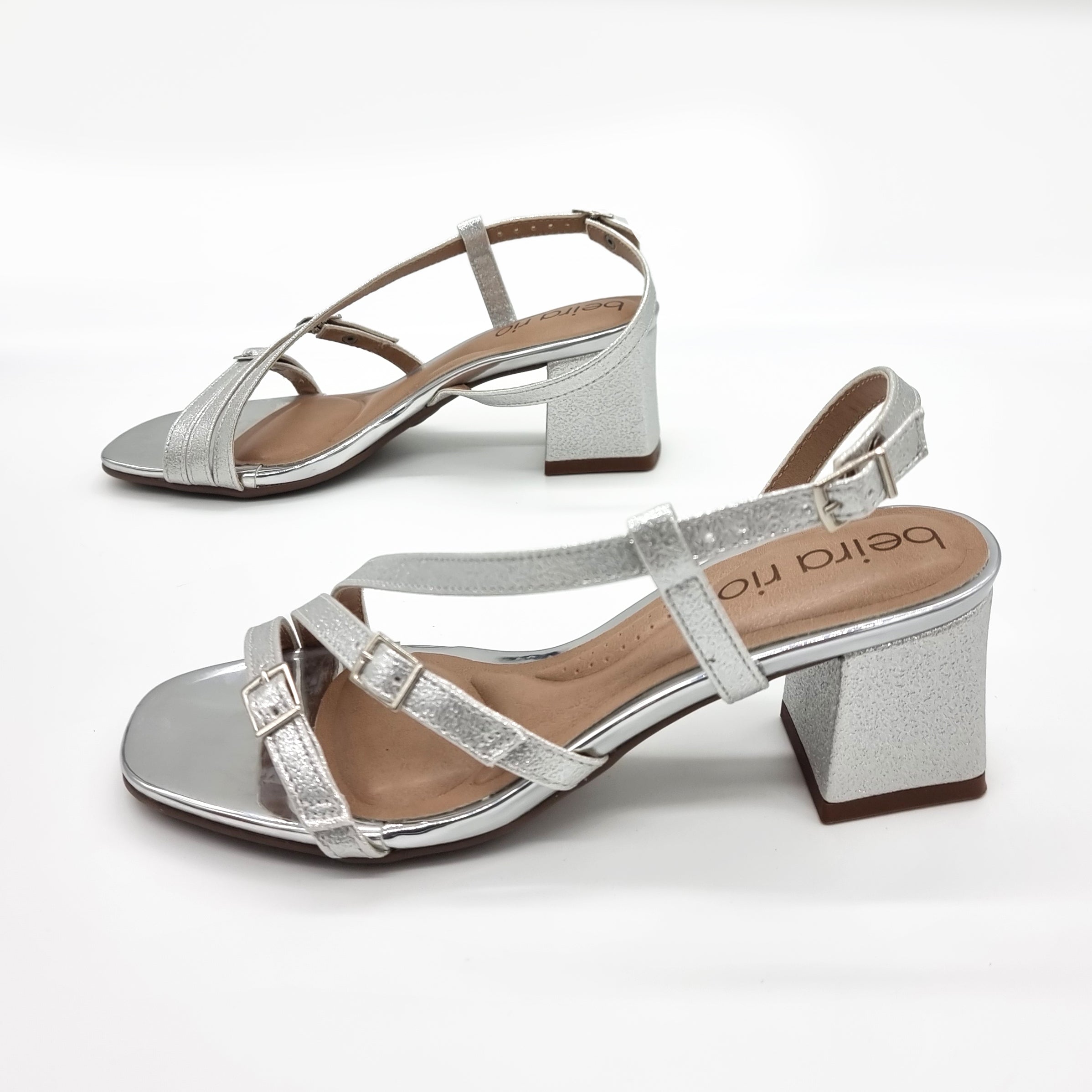 Beira Rio 8536-103 Block Heel Strappy Sandal in Silver