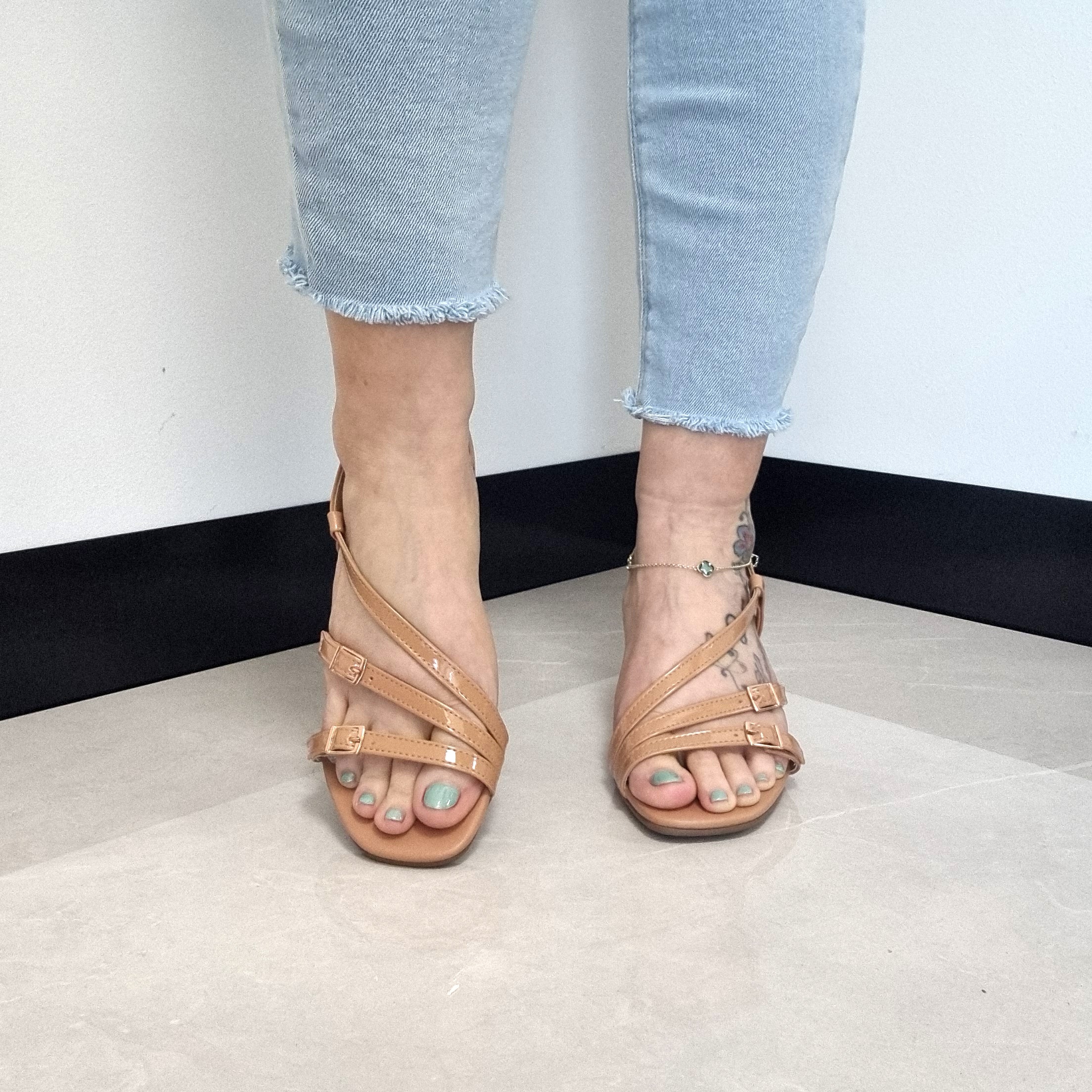 Beira Rio 8536-103 Block Heel Strappy Sandal in Nude Patent