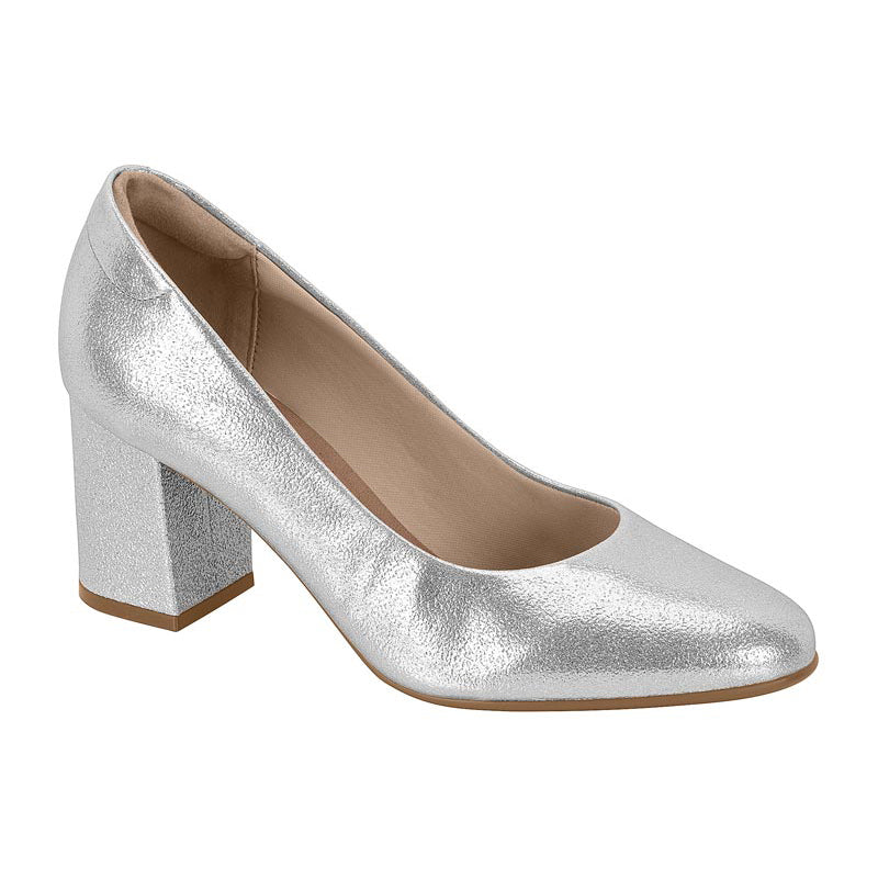 Beira Rio 4320-100 Block Heel Round Toe Pump in Silver