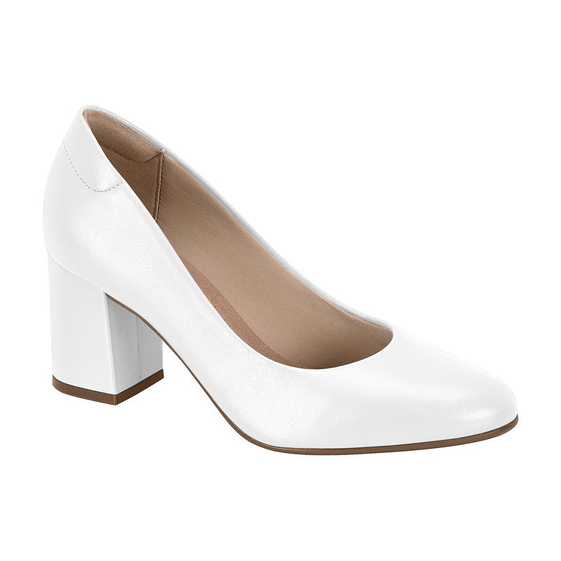 Beira Rio 4320-100 Block Heel Round Toe Pump in White