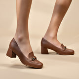 Modare 7373-118 Block Heel Loafer in Hazelnut Napa