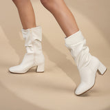 Beira Rio 9076-102 Mid-Calf Scrunched up Boot in Off White Napa