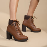 Beira Rio 9088-103 Block Heel Lace-Up Ankle Boot in Hazelnut