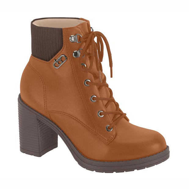 Beira Rio 9088-103 Block Heel Lace-Up Ankle Boot in Hazelnut