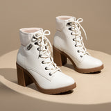 Beira Rio 9088-103 Block Heel Lace-Up Ankle Boot in Off White