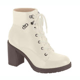 Beira Rio 9088-103 Block Heel Lace-Up Ankle Boot in Off White