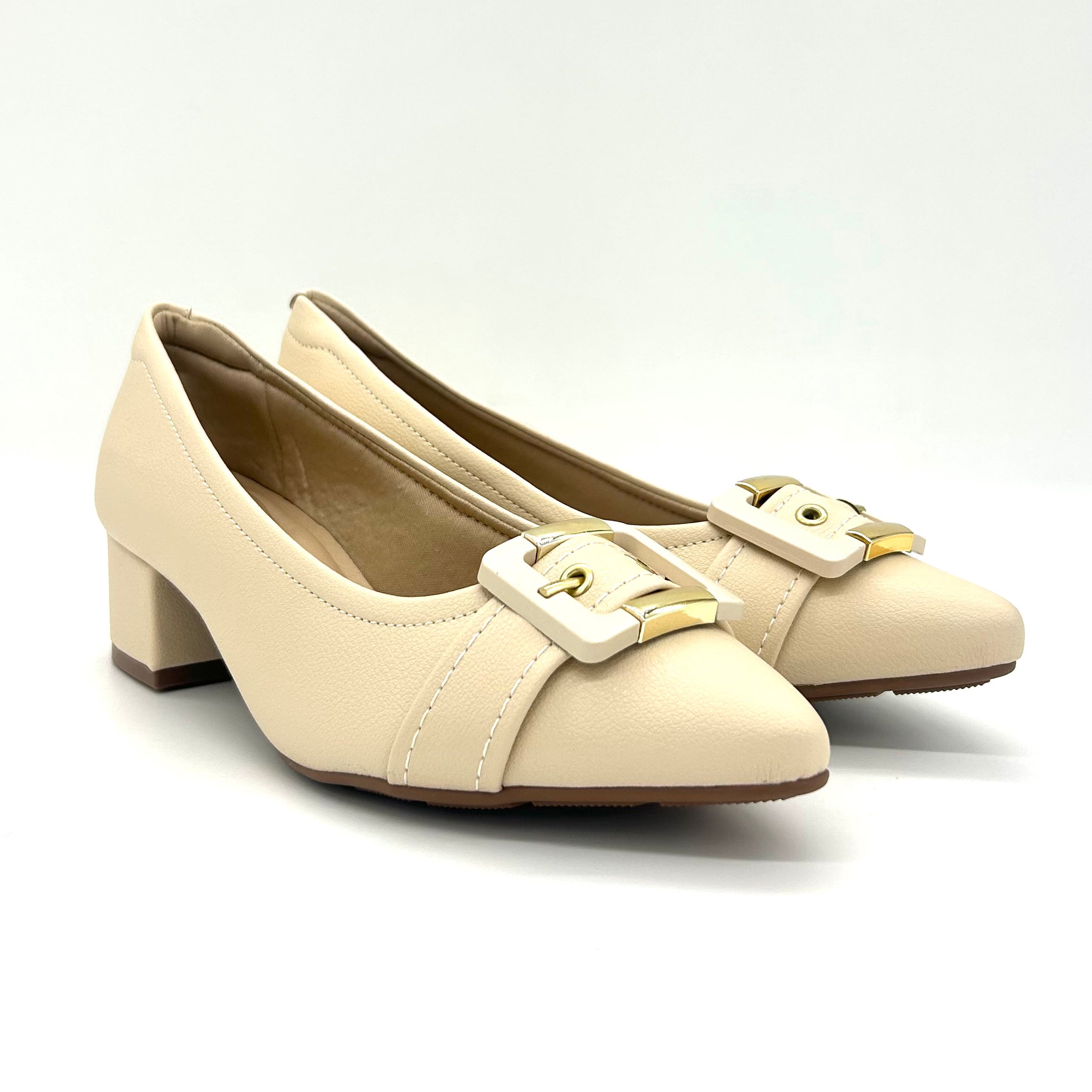 Modare 7340-133 Block Heel Pointy Toe Pump in Cream Napa