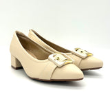 Modare 7340-133 Block Heel Pointy Toe Pump in Cream Napa