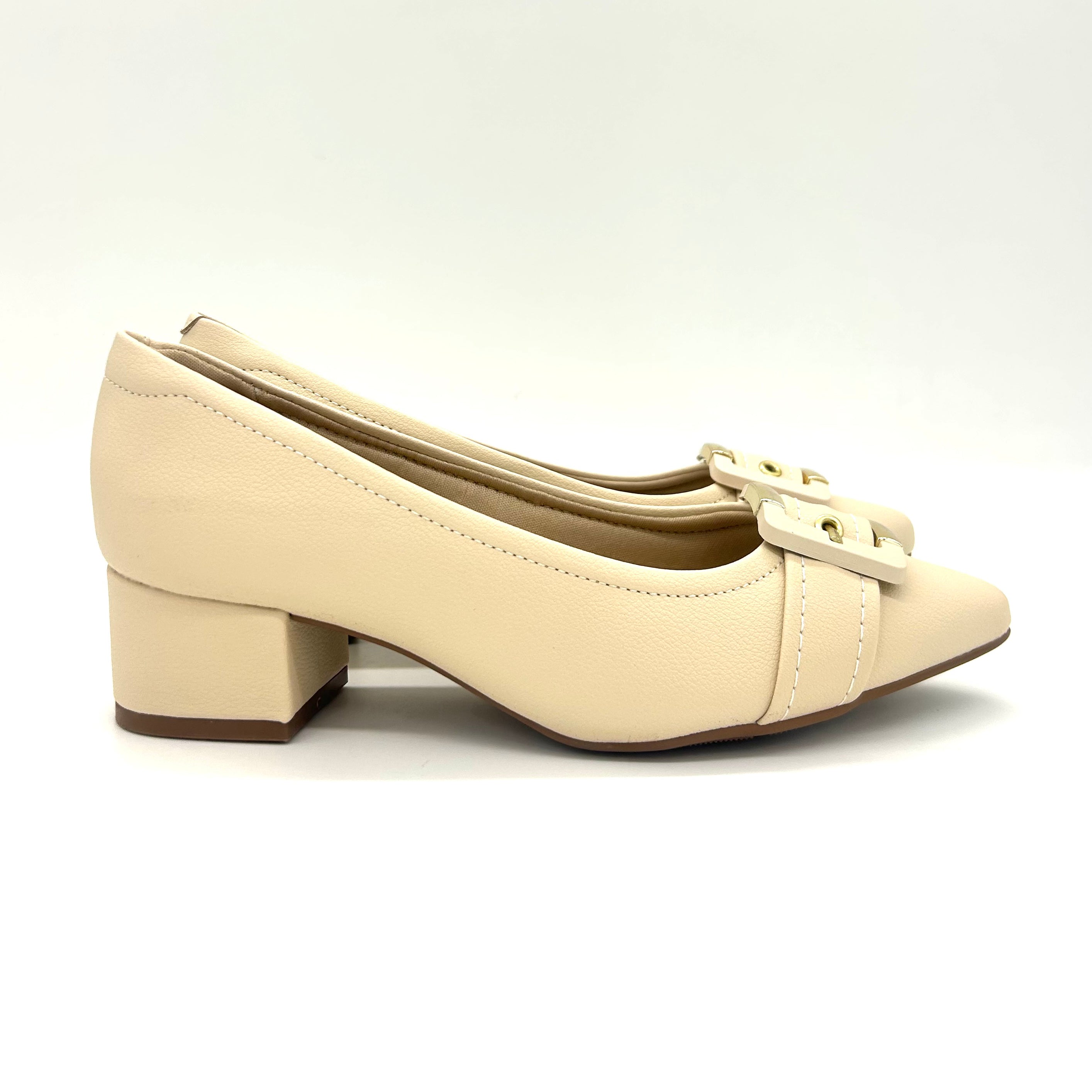 Modare 7340-133 Block Heel Pointy Toe Pump in Cream Napa