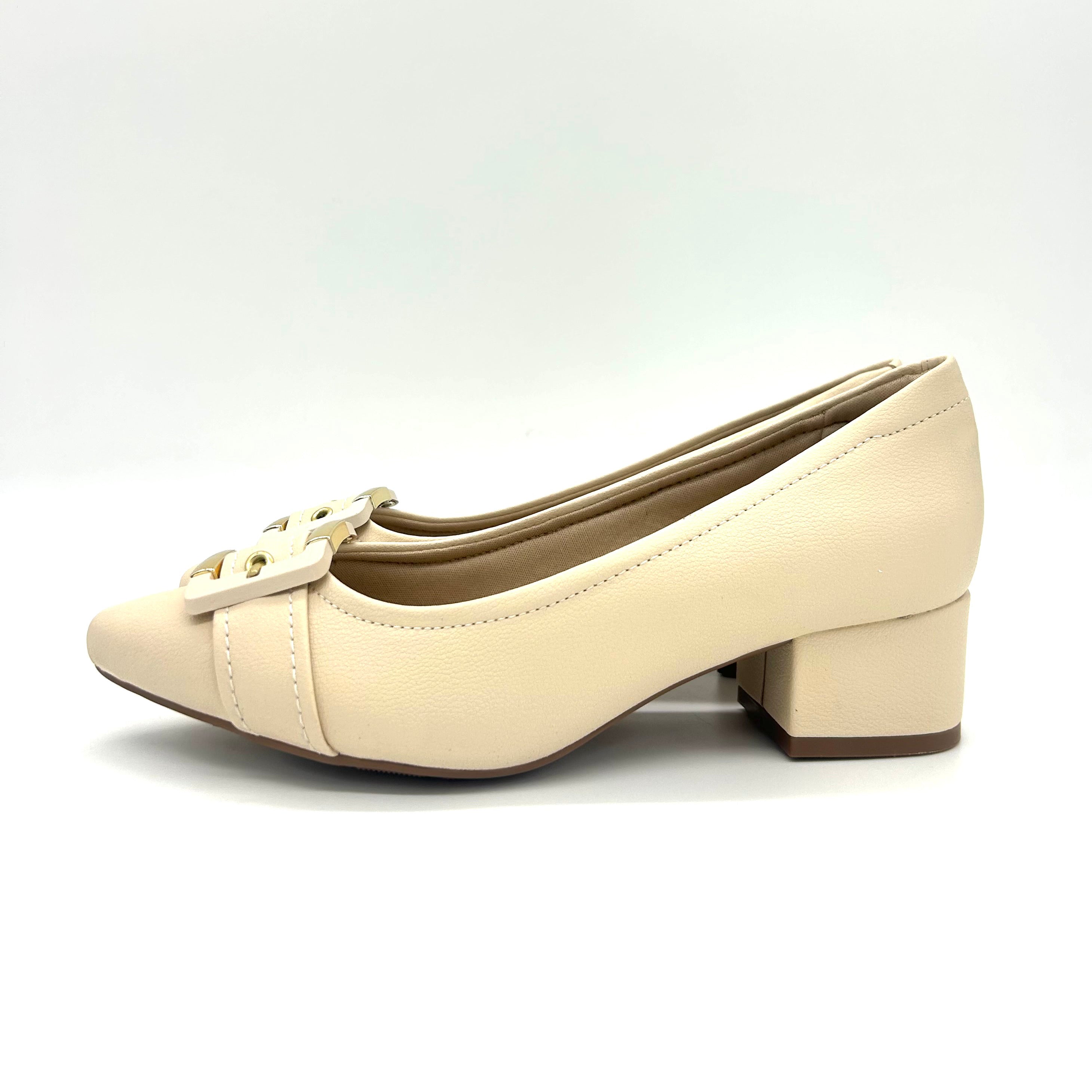 Modare 7340-133 Block Heel Pointy Toe Pump in Cream Napa
