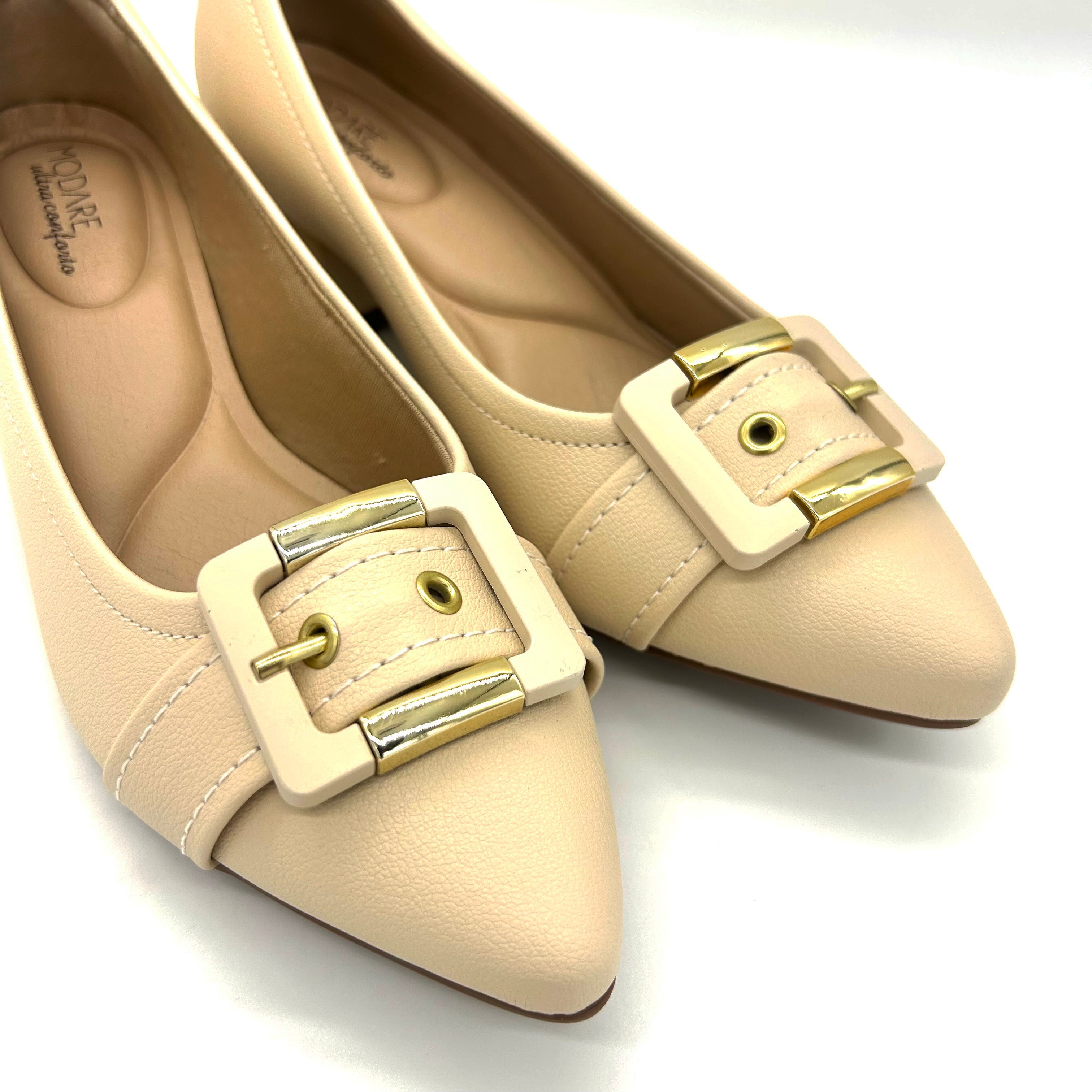 Modare 7340-133 Block Heel Pointy Toe Pump in Cream Napa