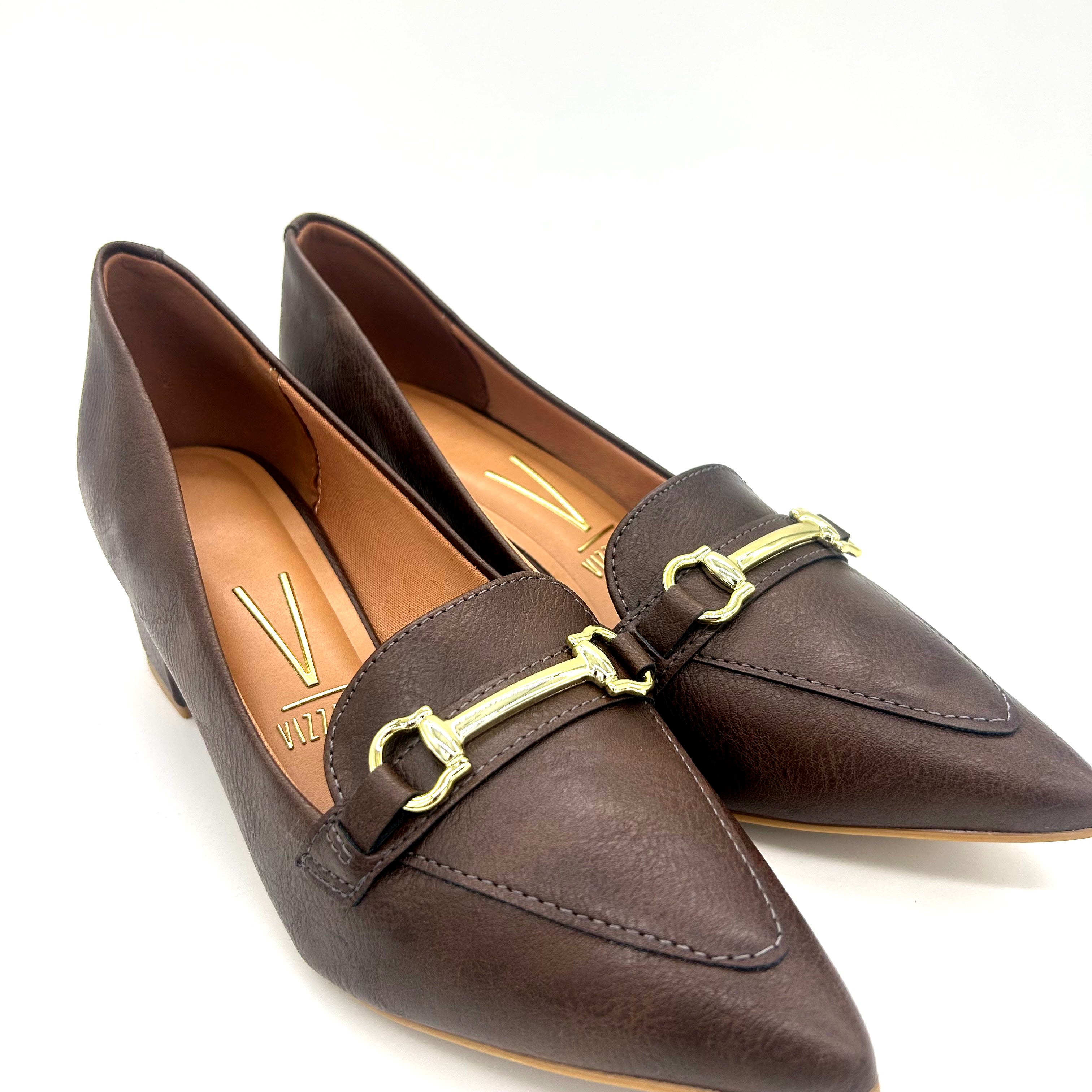 Vizzano 1220-378 Block Heel Pointy Toe Pump in Chocolate Napa