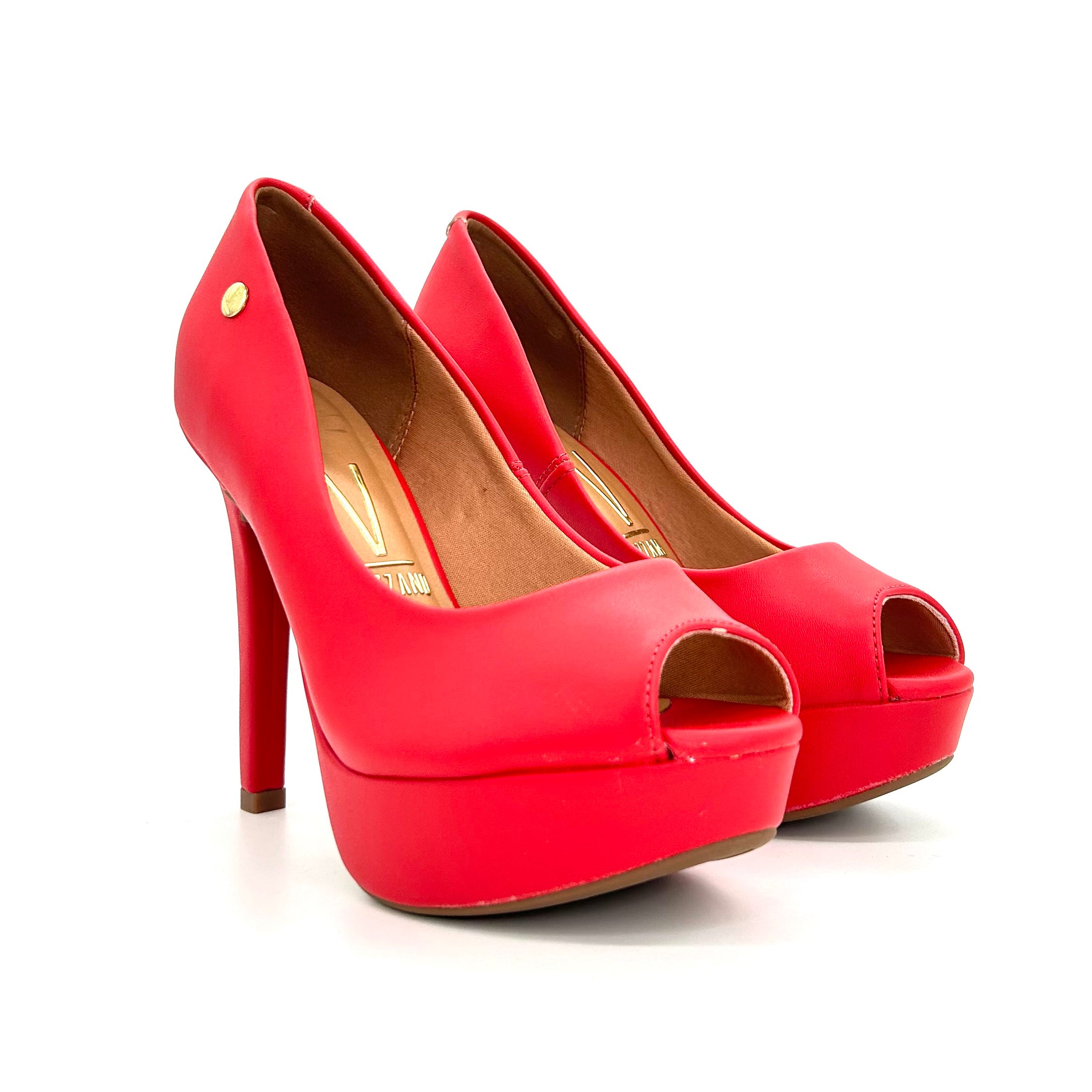 Vizzano 1830-500 Peeptoe Platform Pump in Red Napa