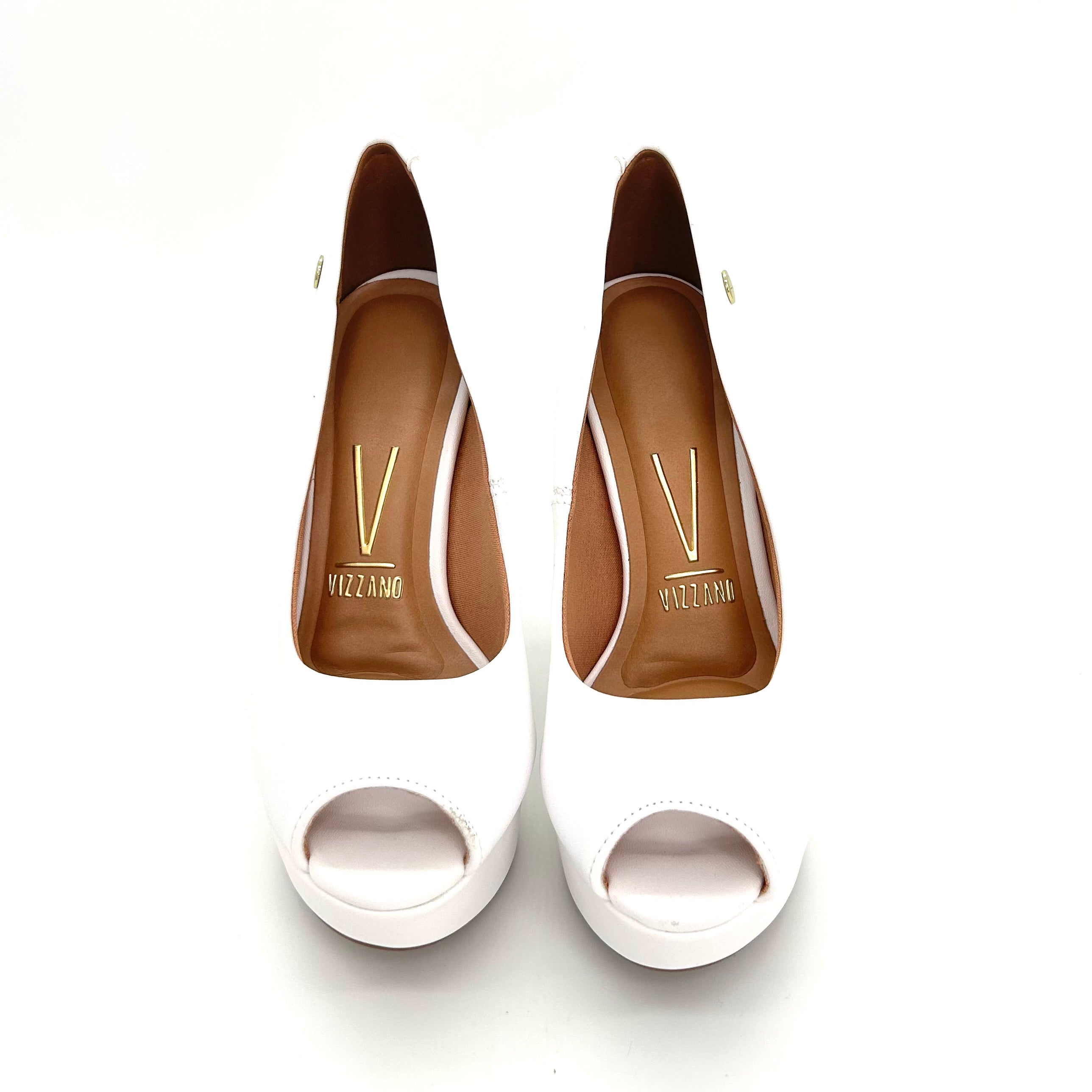 Vizzano 1830-500 Peeptoe Platform Pump in White Napa