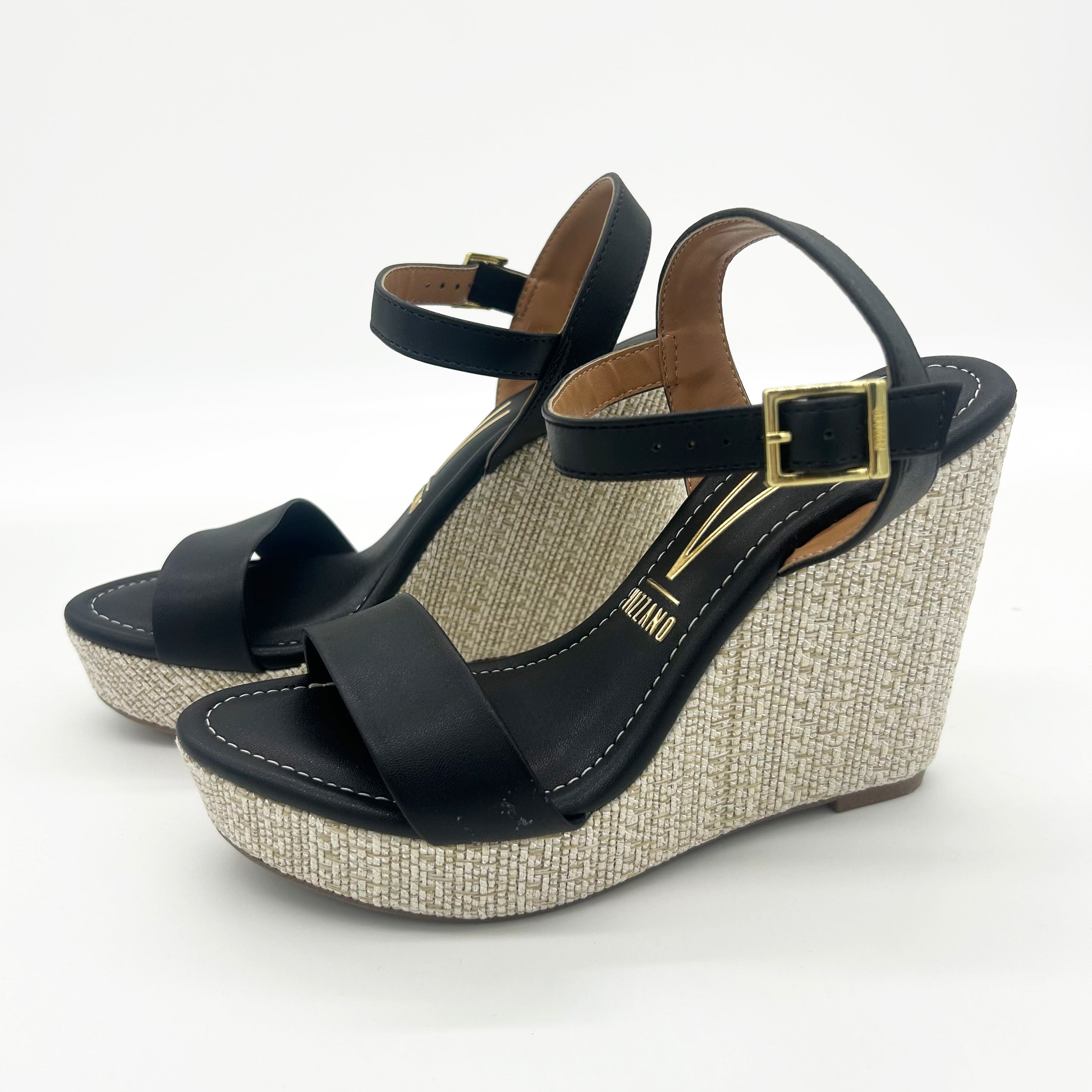 Vizzano 6283-2000 Raffia Wedge Sandal in Black Napa
