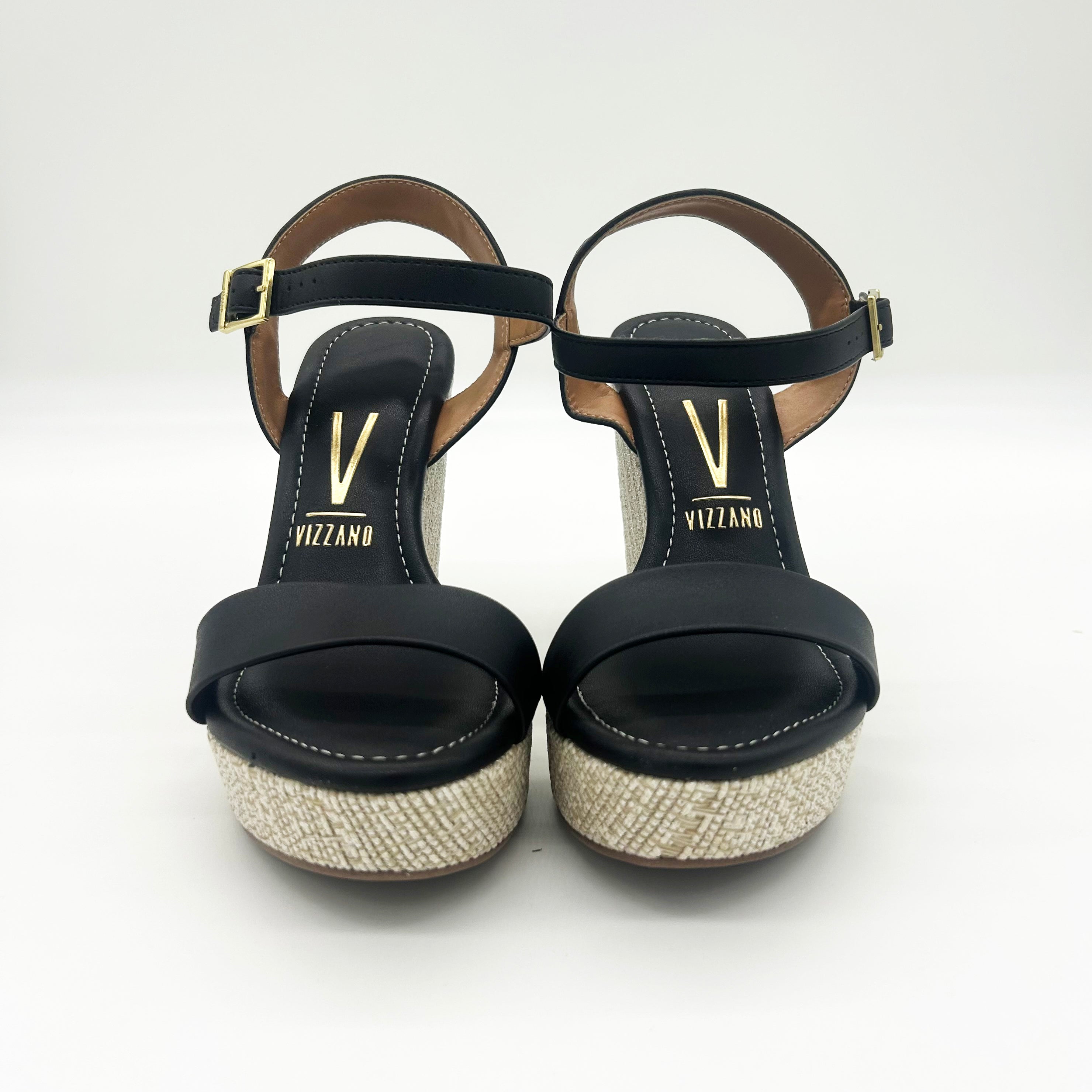 Vizzano 6283-2000 Raffia Wedge Sandal in Black Napa