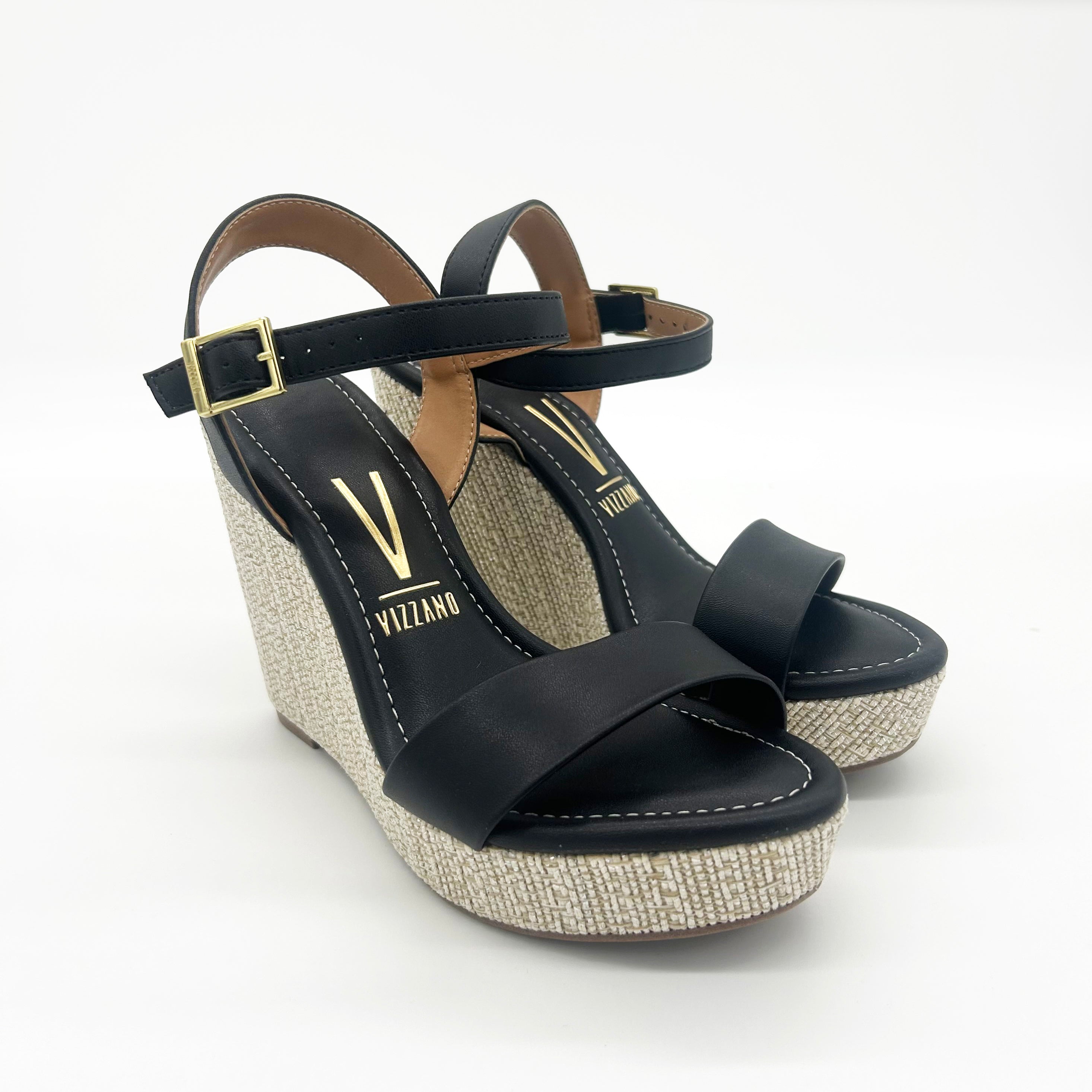 Vizzano 6283-2000 Raffia Wedge Sandal in Black Napa
