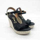 Vizzano 6283-2000 Raffia Wedge Sandal in Black Napa