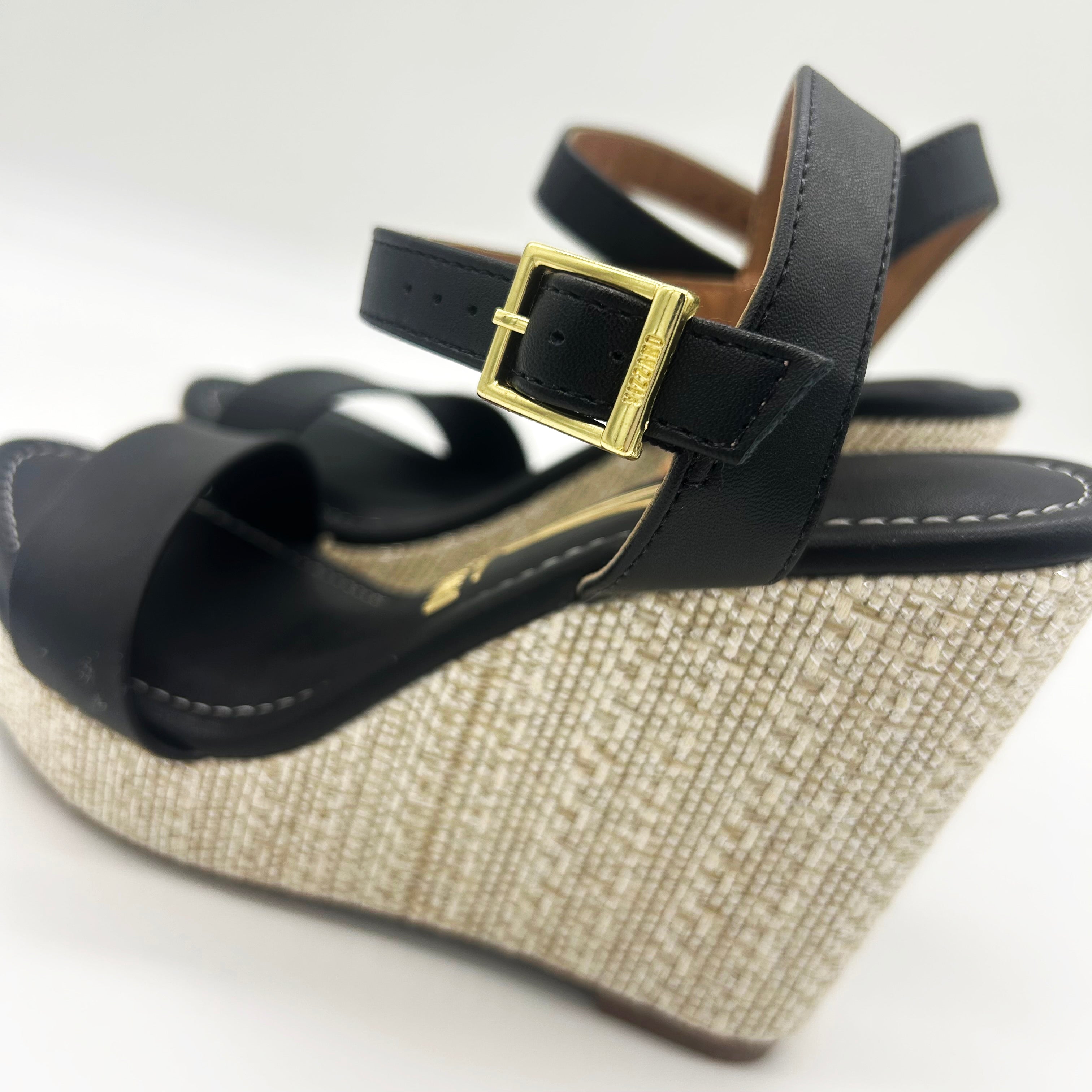 Vizzano 6283-2000 Raffia Wedge Sandal in Black Napa