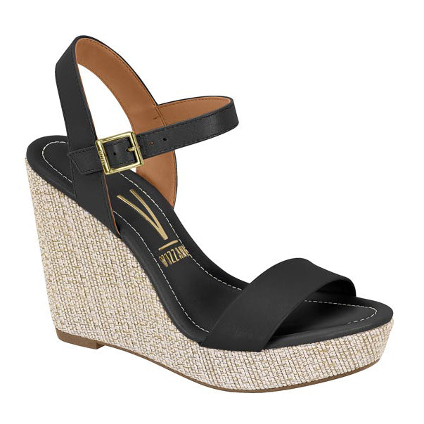 Vizzano 6283-2000 Raffia Wedge Sandal in Black Napa