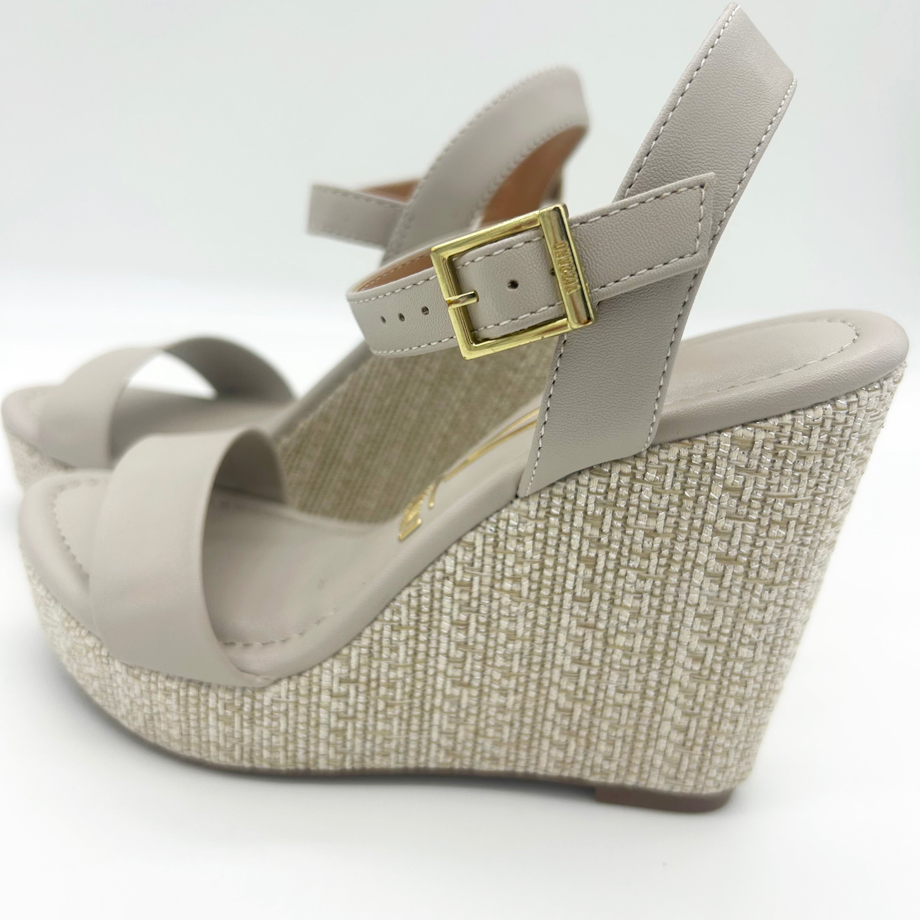 Vizzano 6283-2000 Raffia Wedge Sandal in Grey Napa