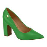 Vizzano 1285-400 Block Heel Pointy Toe Pump in Green Napa