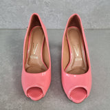 Vizzano 1840-300 Mid Heel Peeptoe Pump in Coral Patent