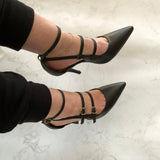 Vizzano 1184-1166 Strappy Pointy Toe Pump in Black Napa