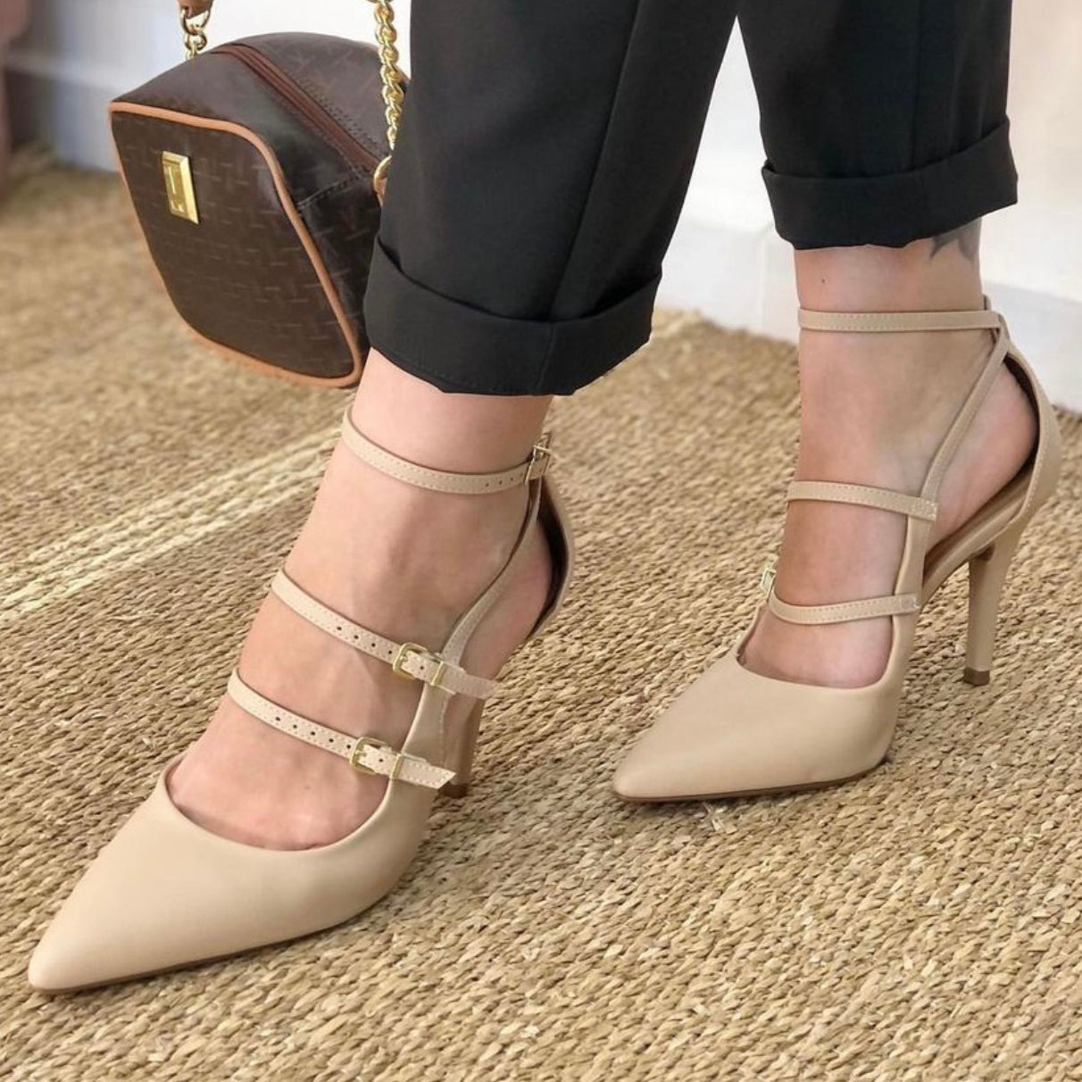Beige pumps deals with strap