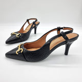 Vizzano 1185-1110 Pointy Toe Slingback Pump in Black Croc