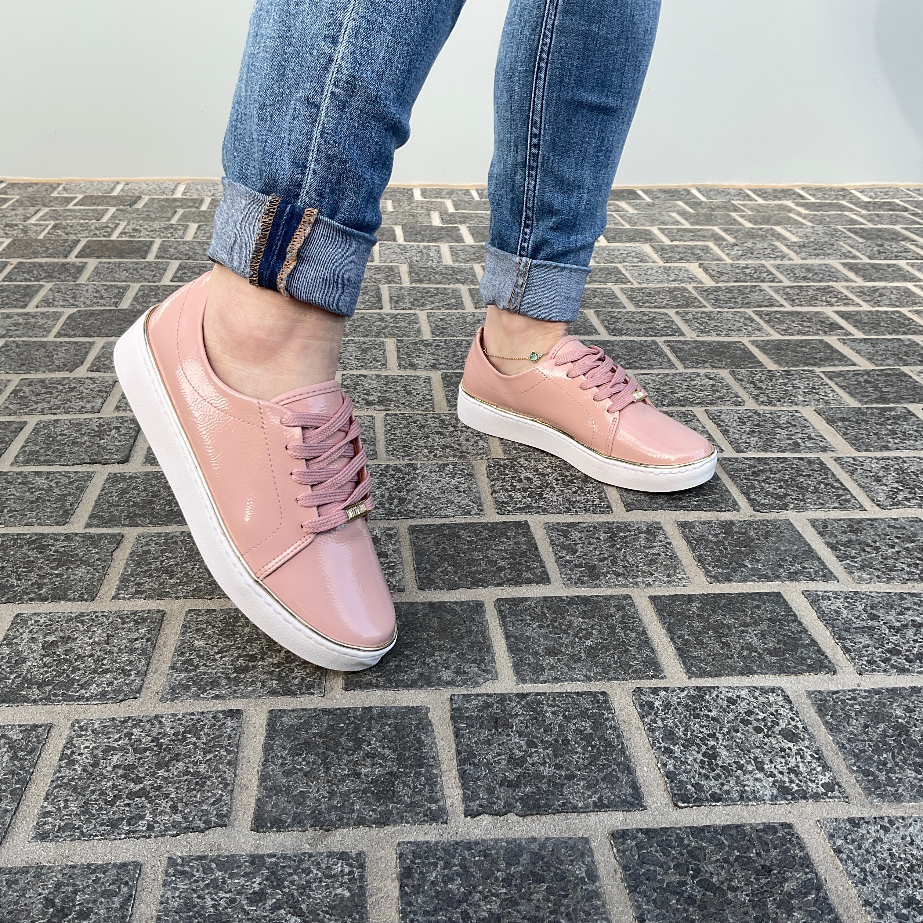 Vizzano 1214-105 Gold Rim Sneaker in Pastel Pink Patent