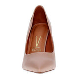 Vizzano 1285-400 Block Heel Pointy Toe Pump in Beige Napa
